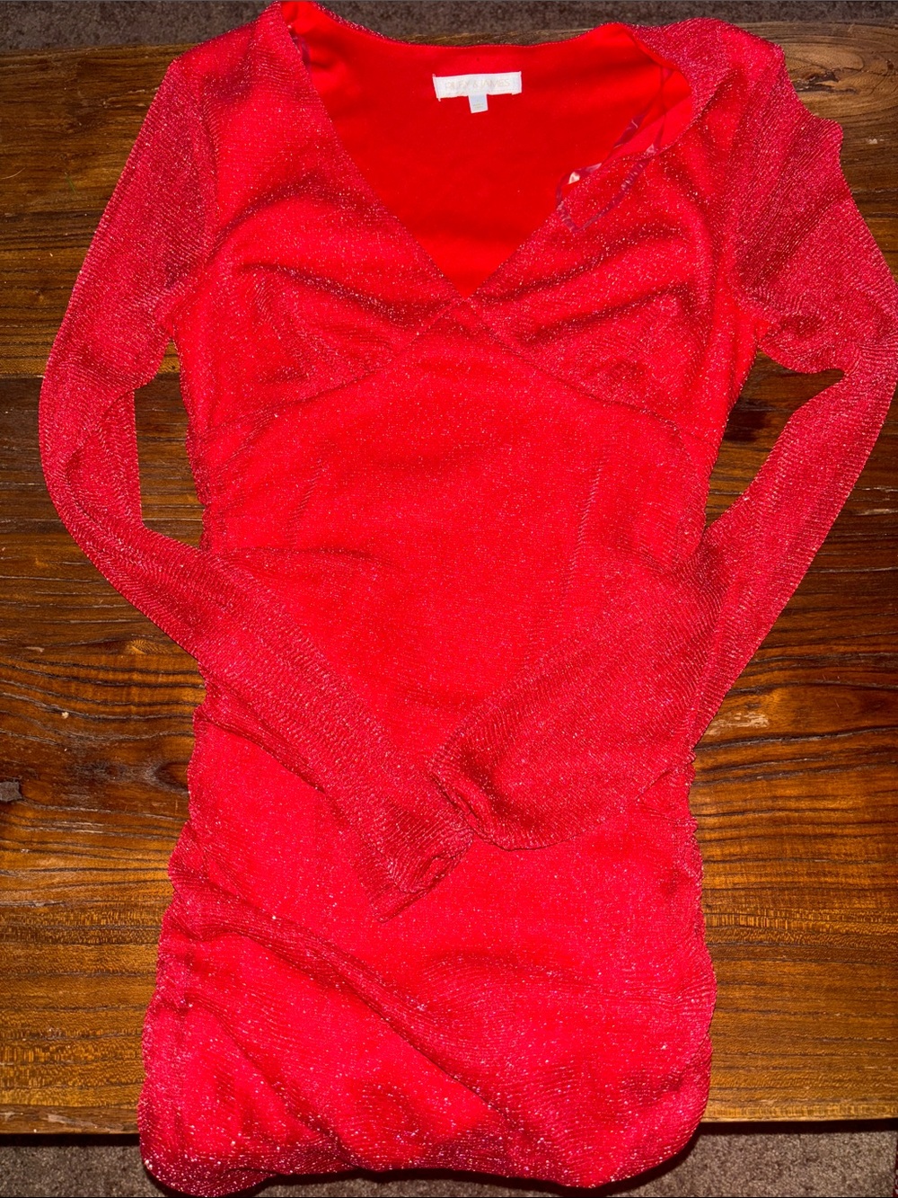 Red Long-Sleeve Mini Dress with V-Neck